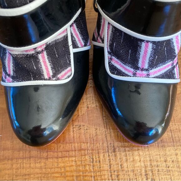 Sophia Webster Plaid Patent Leather High Heel Ankle Boots Black Pink Size EU 39 - Picture 6 of 16